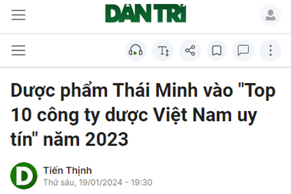 Dược phẩm Thái Minh vào "Top 10 công ty dược Việt Nam uy tín" năm 2023